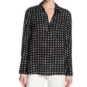 2/$30 Pleione Polkadot Pleated Back Button-Down Shirt Black Ivy XS #8895